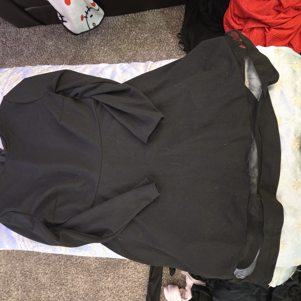 Elegant Black Dress with Sheer Hem